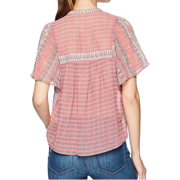Lucky Brand | Sheer Short Sleeve Peasant Top - Picture 7 of 8
